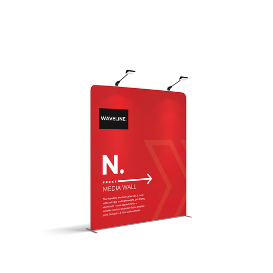 WaveLine® Media Display Wall N Modular Tension Fabric Display Wall. Event marketing trade show display wall. Front View WaveLine® Media Display Wall Modular. WLM-2000N