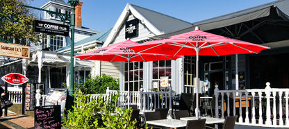 Custom Printed Commercial Titled Restaurant Patio Umbrella - Deluxe Canopy