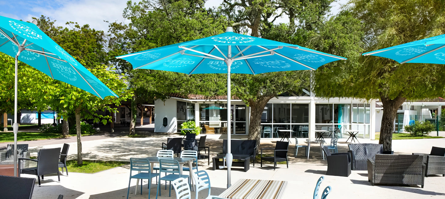 Custom Printed Commercial Titled Restaurant Patio Umbrella - Deluxe Canopy