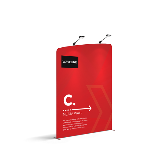 WaveLine® Media Display Wall Modular Tension Fabric Display Wall. Event marketing trade show display wall. Front View WaveLine® Media Display Wall Modular.