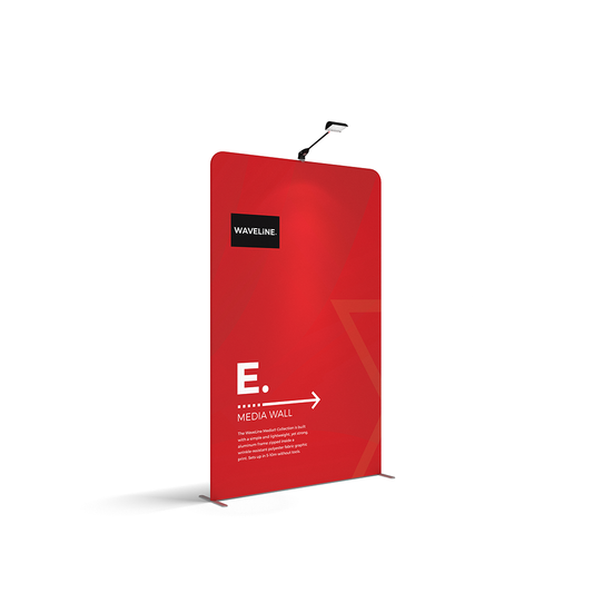 WaveLine® Media Display Wall E Modular Tension Fabric Display Wall. Event marketing trade show display wall. Front View WaveLine® Media Display Wall Modular. WLM-2000E