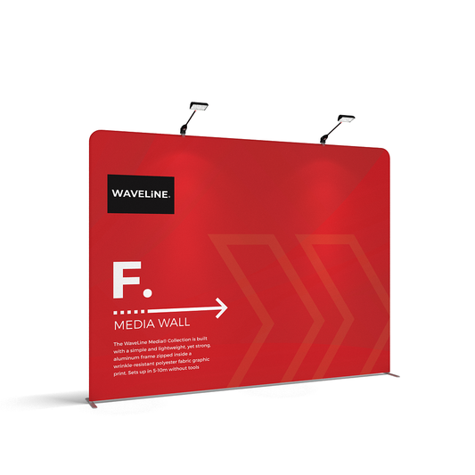 WaveLine® Media Display Wall Modular Tension Fabric Display Wall. Event marketing trade show display wall. Front View WaveLine® Media Display Wall Modular.