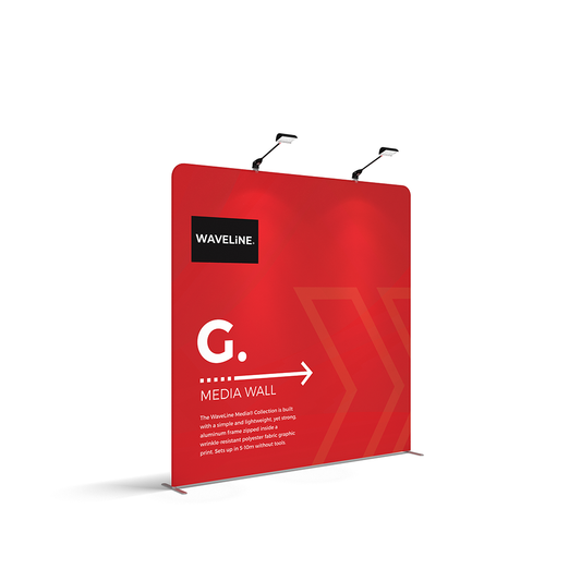 WaveLine® Media Display Wall G Modular Tension Fabric Display Wall. Event marketing trade show display wall. Front View WaveLine® Media Display Wall Modular. WLM-2000G