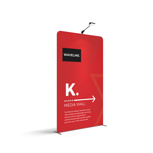 WaveLine® Media Display Wall K Modular Tension Fabric Display Wall. Event marketing trade show display wall. Front View WaveLine® Media Display Wall Modular. WLM-2000K