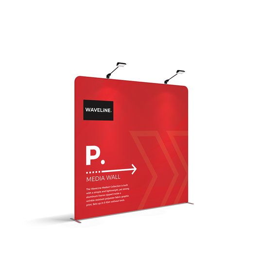 WaveLine® Media Display Wall Modular Tension Fabric Display Wall. Event marketing trade show display wall. Front View WaveLine® Media Display Wall P Modular.
